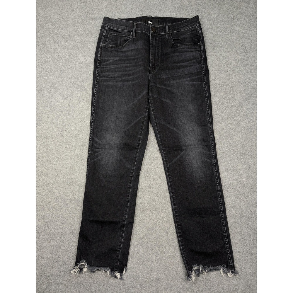 3x1 Jeans Womens 30 X 26 Black Charcoal Wash Straight Raw Hem Stretch Denim